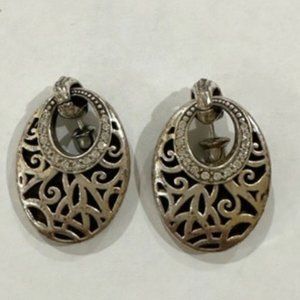 Brighton Swarovski crystal and Silver Scrolled Ellipse Earrings